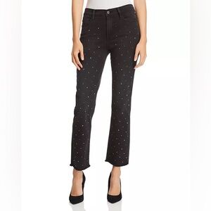Frame Le High Straight-Leg Embellished Jeans in Jet Stone size 25